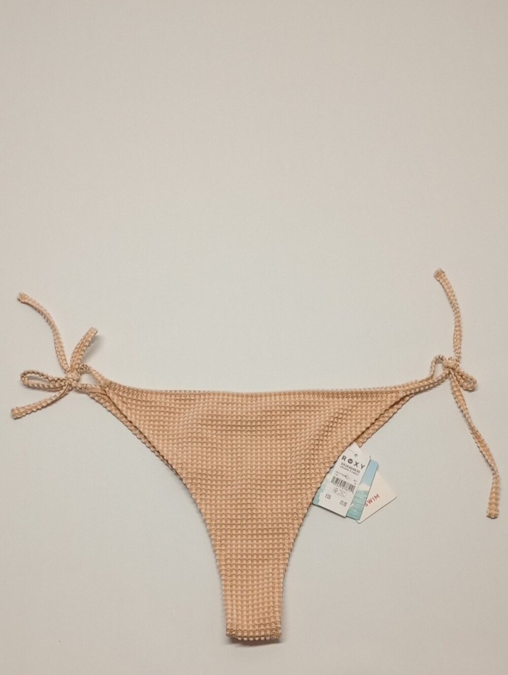 Roxy Gingham Cheeky Bikini Bottom Tan and White Size XL NWT